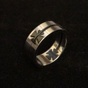 Black Iron Cross Inlay Silver Stainless Steel Band